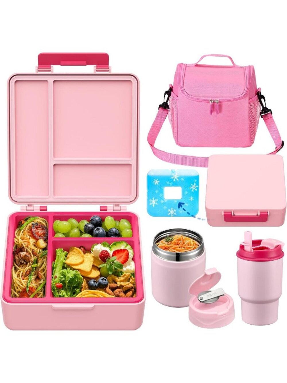 Insulated Bento Lunch Box Set for Kids - 3 Compartment, Soup Thermo & Water